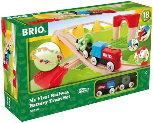 BRIO World 33710 - My First Railway Battery Operated Train Set | 25 Piece Wood Train Set for Toddlers | Inclusive of Accessories and Wooden Tracks | Certified by Forest Stewardship Council