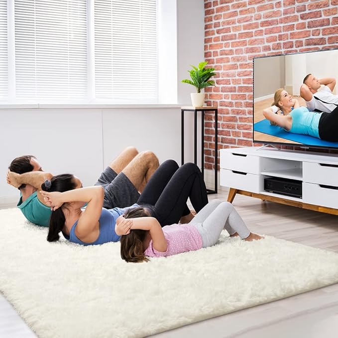 Amearea Premium Soft Fluffy Rug Modern Shag Carpet, 6x9 Feet, Fuzzy Shaggy Rugs for Bedroom Living Room Teen Apartment Decor, Comfortable Indoor Furry Dorm Carpets, Cream