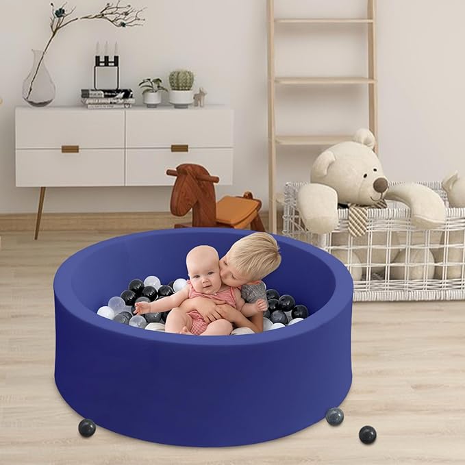 Baby Ball Pit 35.4" Soft Round Memory Foam Ball Pits NOT Included Balls Indoor Outdoor Playpen for Babies Toddlers Kids Great Gift for Girls Boys, Dark Blue