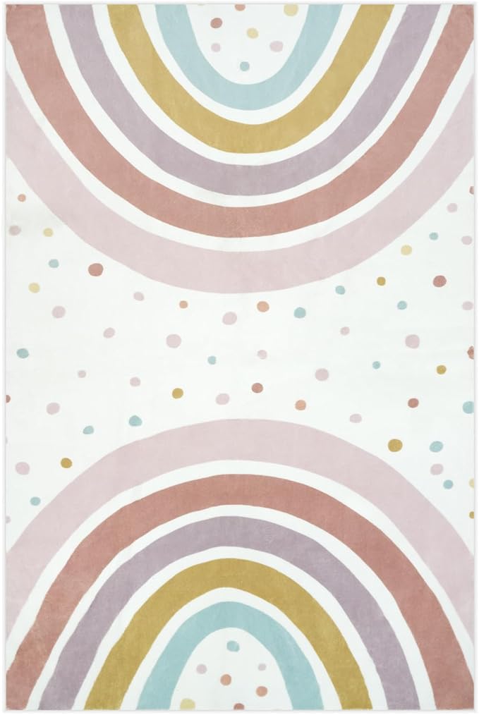STARUIA Boho Rainbow Rug for Kids Room, 4x6 Washable Nursery Rug for Girls Bedroom Princess Castle, Soft Kids Carpet Non-Slip Area Rug for Classroom Playroom Tent