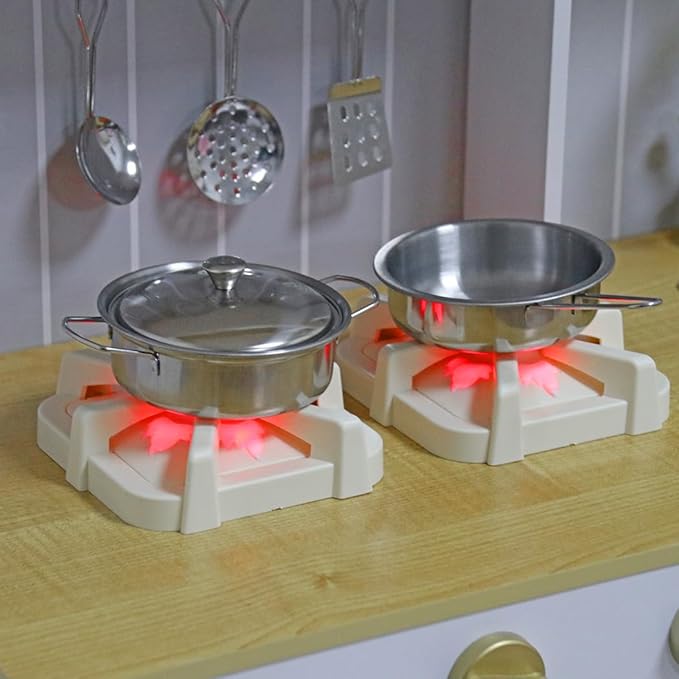 Wooden Toddlers Kitchens Playsets with 6pcs Cooking Kitchen Sets|Kids Play Kitchens with Cooking Pans,Pots,Stove&Sink|Mini Baby Kitchen Toys with Lights&Sounds for Kids Ages 3+Boys Girls…