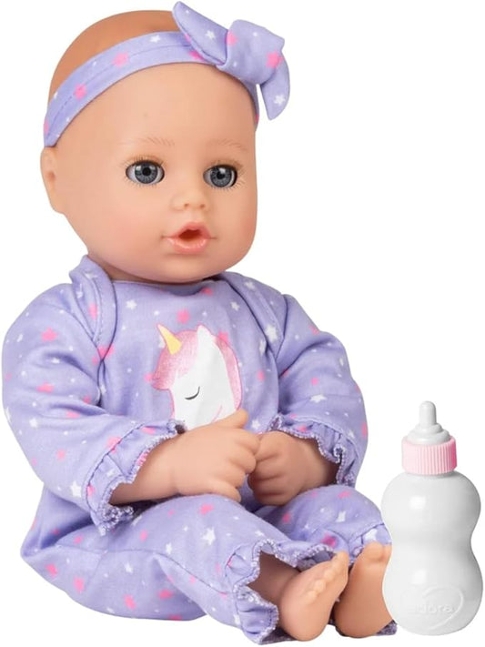 ADORA Play Time Babies 13 Inch Baby Doll, Soft Vinyl Body, Powder Scent, Includes Clothes and Accessories, Gift for Toddlers Ages 1 Year and Up - Unicorn Glitter