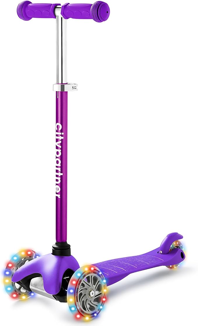 Kids 3-Wheel LED Kick Scooter - Adjustable Height, Lean-to-Steer for Boys & Girls Ages 3-8
