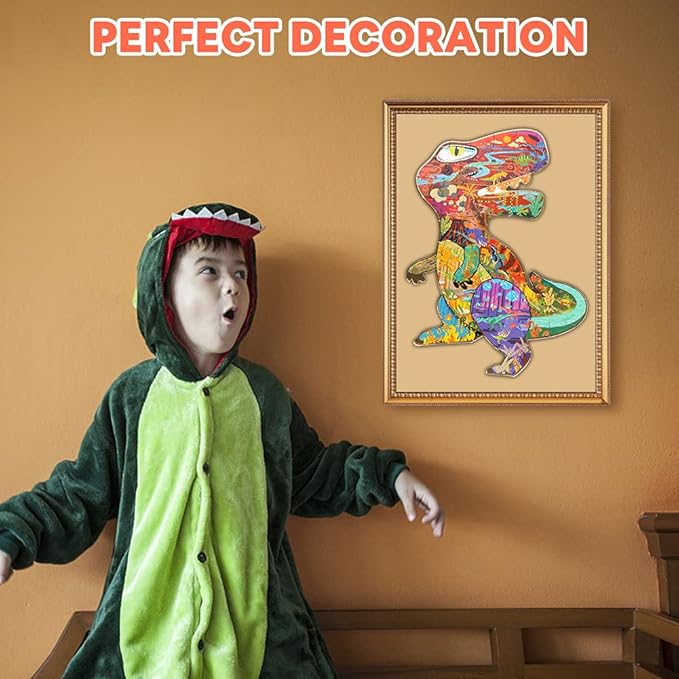 HAS Floor Puzzles for Ages Kids 4-10, 48 PCS Double-Sided Dinosaur Puzzles, Unique Large Pieces Irregular Shape Jigsaw Puzzle for Children(T-Rex)