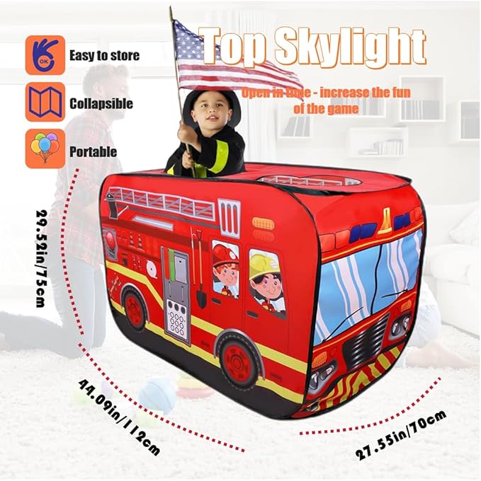Pop Up Tent for Kids.Fire Truck Play Tent Role Play Firefighter Tent.Large, Easy to Organize.Birthday Gift for Girls & Boys.Can Be Played with by 2-3 Kids.for Toddler - Indoor & Outdoor, Red