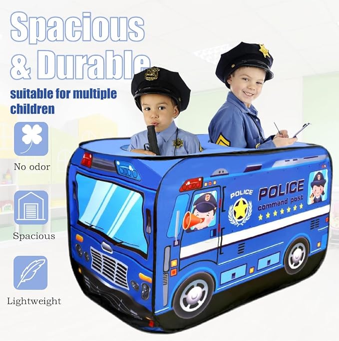 Pop Up Tent for Kids.Police car Tent.Large, Easy to Organize Police Toys.Police Gear for Kids.Boys and Girls Imaginative Play.Indoor Outdoor Pretend Play