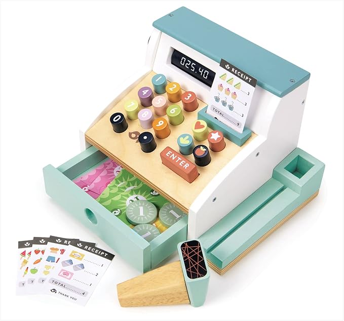 Tender Leaf Toys - General Stores Till - Comprehensive Wooden Shop Till Play Set with Scanner - Inspires Creative and Imaginative Roleplay - Age 3+
