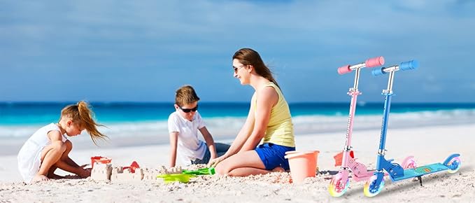 Scooter for Kids Ages 3-12 - Kids Kick Scooters with Led Light Up Wheels & 3 Levels Adjustable Handlebar, Lightweight Foldable 2 Wheel Girly Pink Scooter Christmas Birthday for Girls Boys.