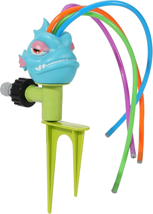 MoKo Water Sprinkler for Kids, Piranha Toddler Outdoor Toys with 4 Wiggle Tubes and Hose Clamp, Outdoor Play Toys Spray Up to 8ft, Summer Water Toys Sprinklers for Yard Lawn Garden Pool, Blue