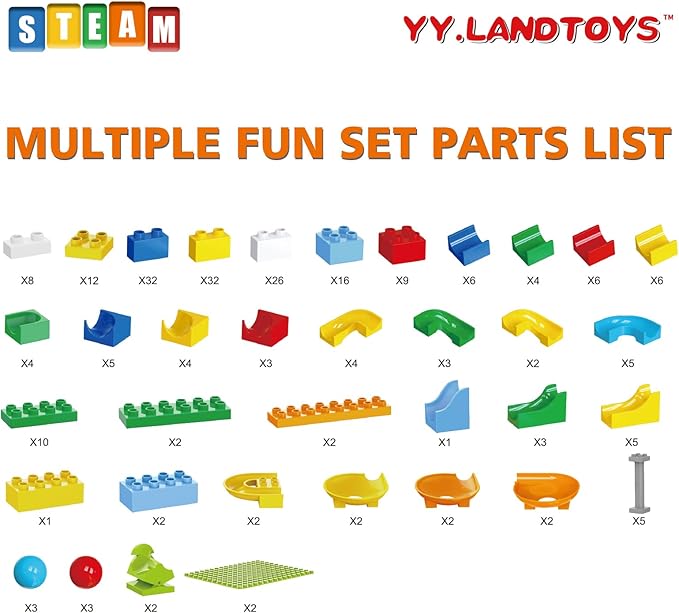 3in1 Marble Runs for Kids 4-8 Building Blocks/246Pcs Classic Big Blocks Toys Set Compatible with DUPLO Lego Sets/Marble Maze Race Track/Montessori Learning STEM Toys for Toddler,Kids Age 3,4,5,6,7,8+