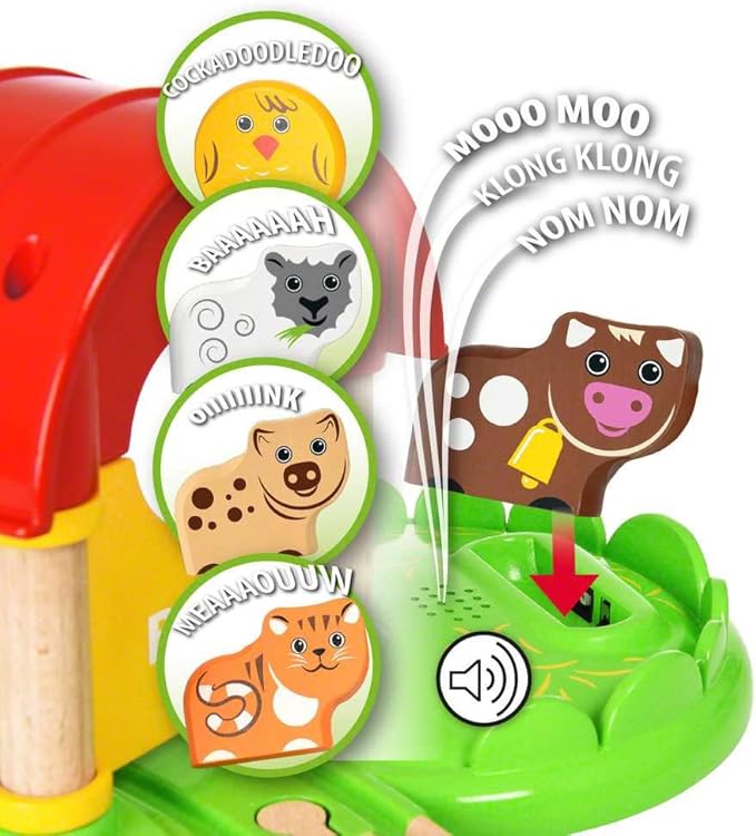 BRIO World - 33826 My First Farm | 12 Piece Wooden Toy Train Set for Kids | Interactive Learning Experience | FSC-Certified Wood | Suitable for Ages 18 Months and Up