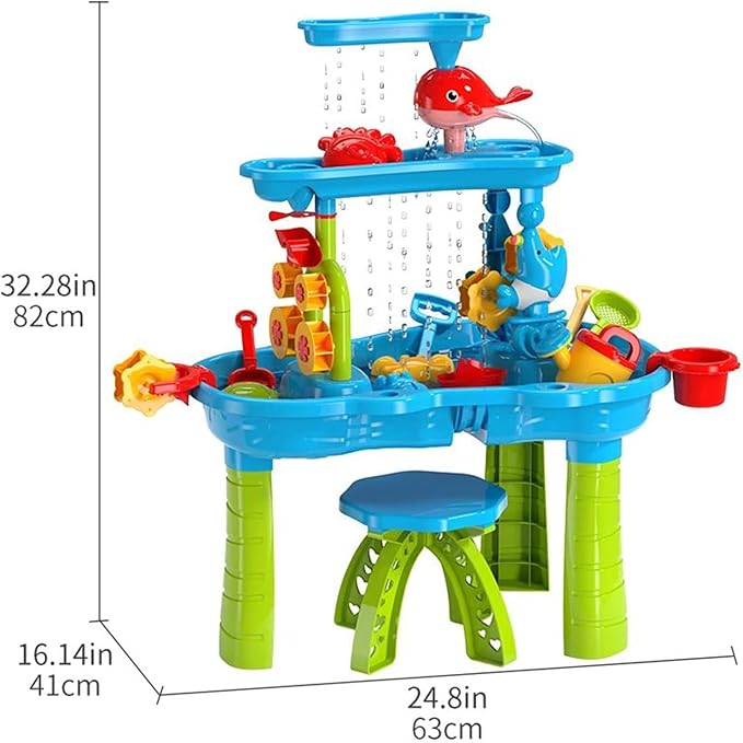 2025 Upgraded 3-Tier Water Table with Chair – Kids Outdoor Sensory Play Table for Backyard or Beach Fun, Boys & Girls