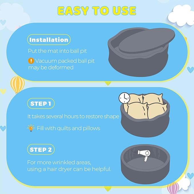 Baby Ball Pit 35.4" Soft Round Memory Foam Ball Pits NOT Included Balls Indoor Outdoor Playpen for Babies Toddlers Kids Great Gift for Girls Boys, Dark Gray