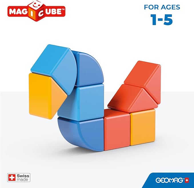 Geomag Swiss-Made MagiCube 9-Piece Magnetic Animal Shapes Building Set, Shaped Stacking Blocks for Toddlers & Kids Ages 1-5, STEM Educational Toy, Creativity, Imagination, Early Learning Fun