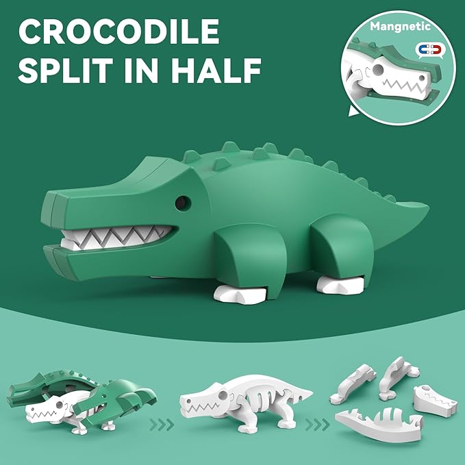 Magnetic Animal Building Toys, STEM Toddler Learning Toys 3D Puzzle Animals for Boys Girls, Educational Magnetic Travel Montessori Toy Lion Elephant Crocodile, Unique Birthday Gift for Kids 3 4 5 6 7