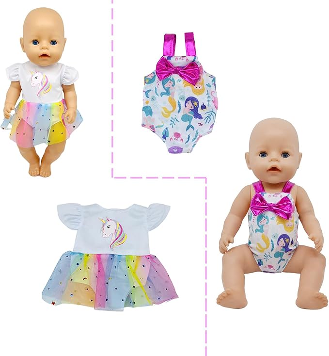 16-18 Inch Baby Doll Clothes 10-Piece Set: Casual Outfits, Pajamas & Hair Clip Accessories for 43cm Newborn Dolls for Toddlers & Collectors (Fits Most American Girl Dolls)