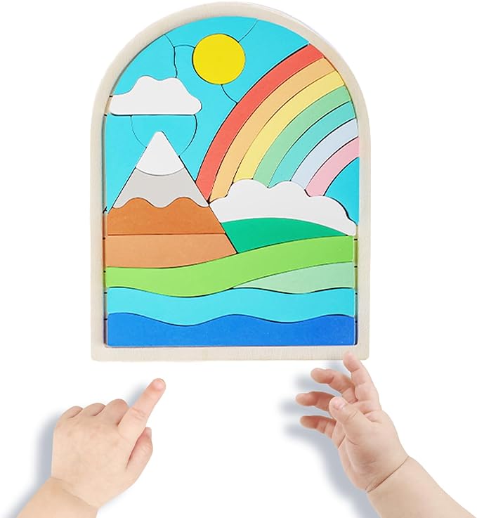 Kids Wooden Puzzles for Toddlers 3-5, Color Shapes for Ages 4-6, Montessori Toys for 3 Year Old, Great Gifts for 3+ Year Olds (Rainbow)