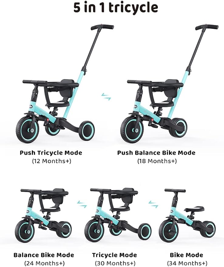 newyoo Toddler Tricycles for 1-3 Year Olds, Toddler Bike, Baby Balance Bike, Christmas and Birthday Gift for Boy and Girl, Trike with Push Handle, Safety Guard, Safety Belt, Blue, TR008