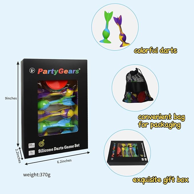 4.7 "Large Size 10 Pack Silicone Suction Colorful Darts with 1 Bullseye Sucker Sports Throwing Game Toy Set, Outdoor Indoor Game Sports