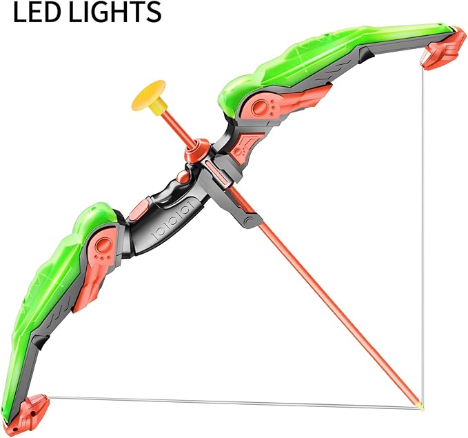 Bow and Arrow Set for Kids - LED Light Up Archery Toy Set - Includes 10 Suction Cup Arrows, Target & Quiver, Indoor & Outdoor Kids Archery Boys Toys