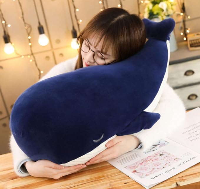 MUPI Whale Stuffed Animals Plush Pillow 4 Size Cute Soft Cotton Plushies Pillows Kawaii Blue Whale Toy Gifts for Kids Boys Girls Adults (Blue, 33 Inch)