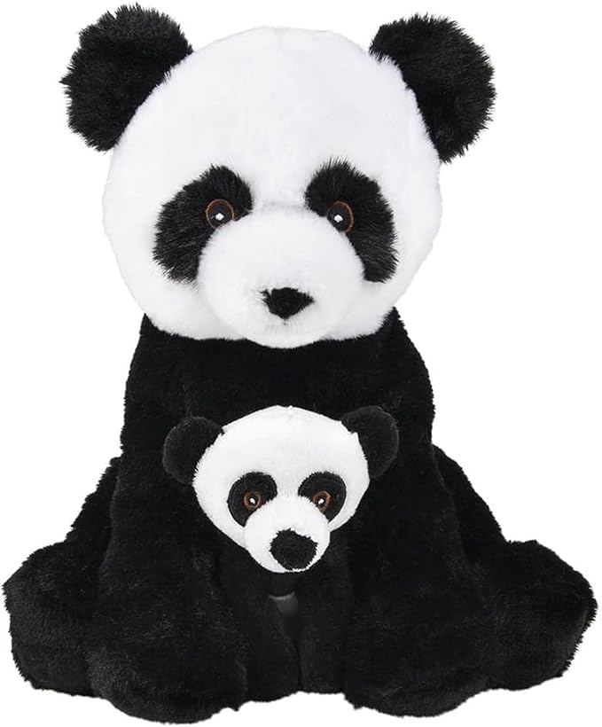 Mom and Baby Stuffed Animals for Boys & Girls, Safari Baby Shower Decorations, Nursery Decor, Zoo Animals for Toddlers, Quality Realistic Toys for Kids, Cute, Soft, Huggable, Squeezable (9.5" Panda)