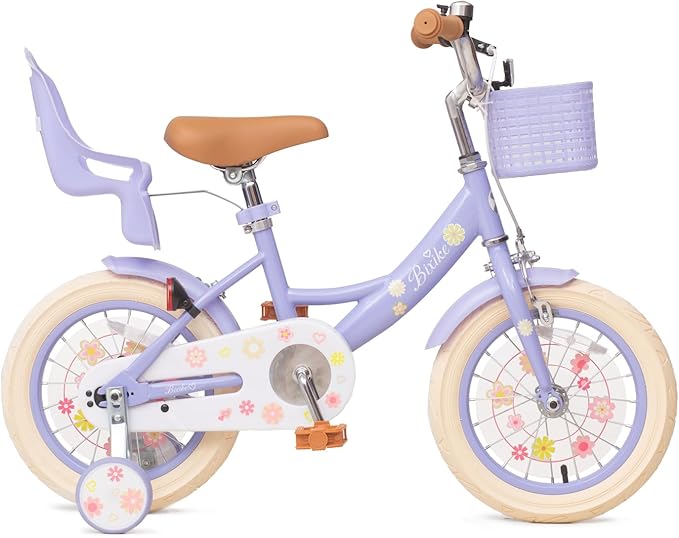Girls Bike with Basket for Toddlers and Kids Aged 3-14 Years Old, 14 16 18 Inch with Training Wheels & Doll Seat, 20 Inch with Kickstand & Rear Rack, Princess Style Bicycle for Gift