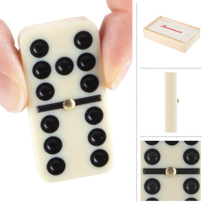 Premium Set of 55 Double Nine Dominoes with Wood Case, Brown