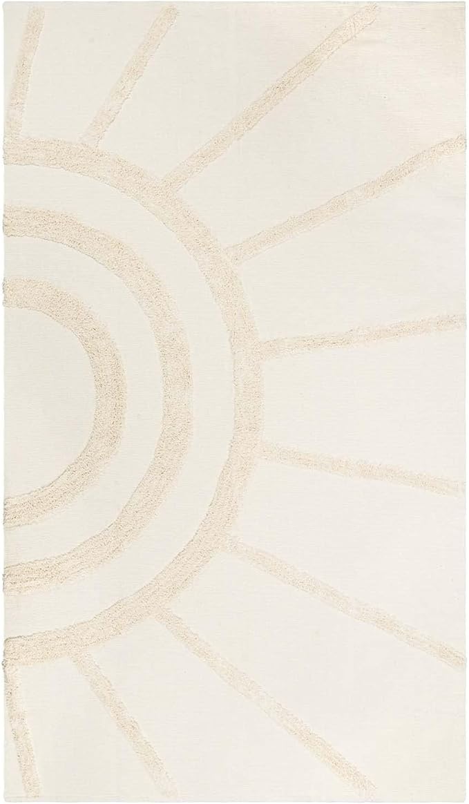 OJIA Boho Living Room Rug 5'x8', Large Washable Rugs Soft Tufted Bedroom Nursery Rug, Cotton Woven Beige Area Rugs Floor Carpet for Dorm/Kids Room/Dining Room/Office