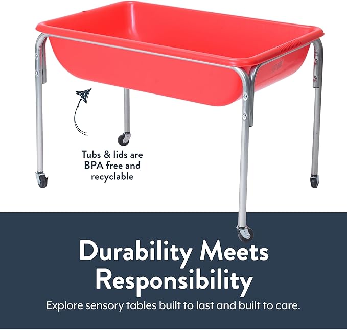 Children's Factory, 1133-18, Large Sensory Table, 18”H, Red, Kids Preschool or Playroom Sand and Water Table, Indoor and Outdoor Playground Equipment