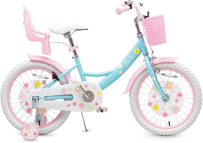 Girls Bike with Basket for Toddlers and Kids Aged 3-14 Years Old, 14 16 18 Inch with Training Wheels & Doll Seat, 20 Inch with Kickstand & Rear Rack, Princess Style Bicycle for Gift