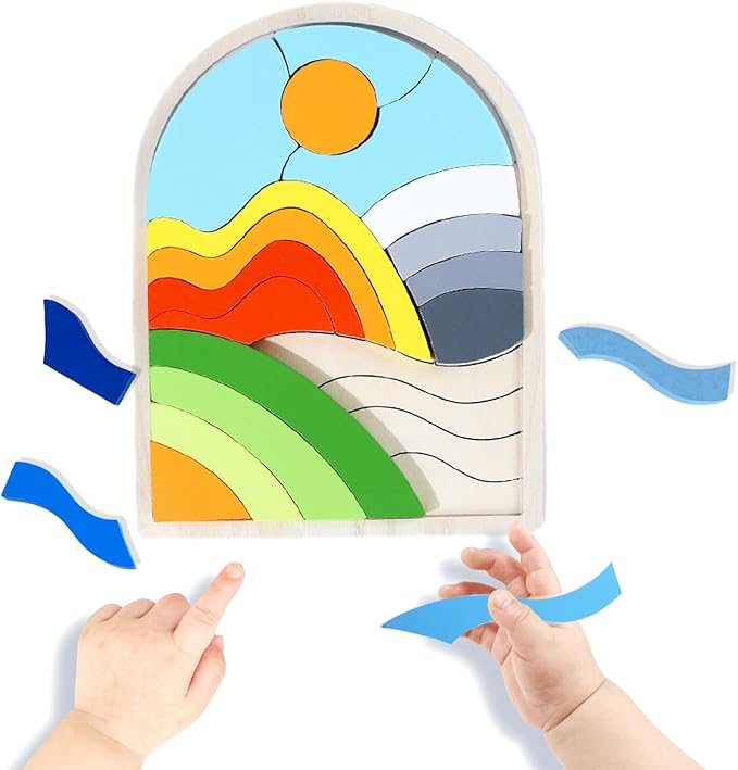 Kids Puzzles Ages 3-5, Wooden Puzzles for Toddlers 3-5, Color Shapes Puzzles for Kids Ages 4-6, Toddler Puzzles Montessori Toys for 3 Year Old, Great Gifts for 3+ Year Olds (Hills)