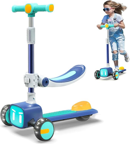 Unbreakable & Never Fall Down 2-in-1 Scooters Kids 3 Wheel Kick Scooter for Boys Girls Ages 3-8, Adjustable Height & Seat, Widened Non-Slip Deck, More Safer for Beginner Toddlers