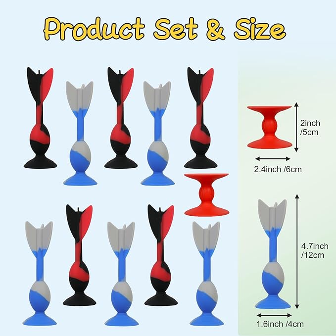 4.7 "Large Size 10 Pack Silicone Suction Colorful Darts with 1 Bullseye Sucker Sports Throwing Game Toy Set, Outdoor Indoor Game Sports