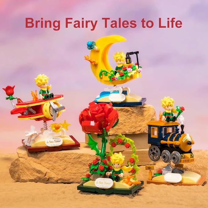 Le Petit Prince Building Block Set Adults & Kids Collectible Brick Model,Rose,Train,Moon & Airplane Figures,Le Petit Prince Creative DIY Building Toys Gift for Fans of Stories