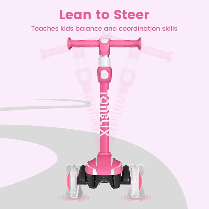 TONBUX Kids Scooter for Age 3-12, Toddler Scooter with 4 Adjustable Heights, Light Up 3-Wheels Scooter, Shock Absorption Design, Lean to Steer, Balance Training Scooter for Kids