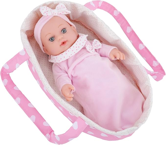 12 Inch Baby Doll Playset with Dolls Clothes and Accessories First Baby Dolls for Toddlers 3 Years and Up Includes Bassinet Bed, Blanket, Bottles, Nipple, Diaper, Toys