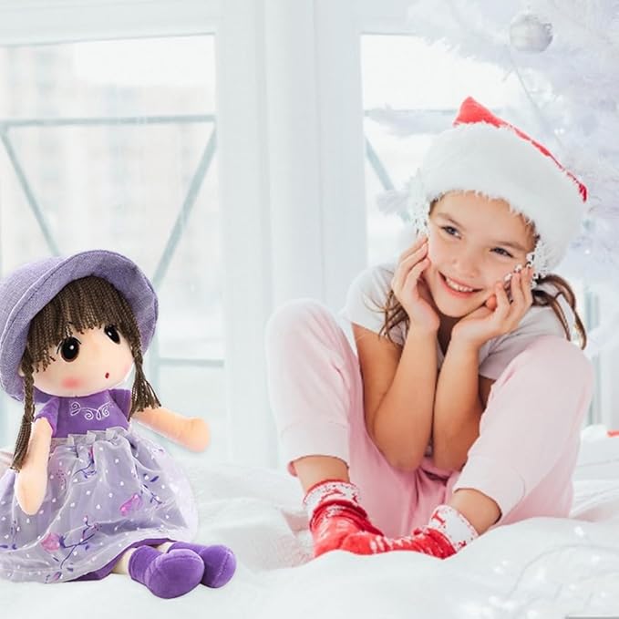 Ikasus Sweetheart Rag Doll with Hat & Skirt - Plush Soft Baby Girl Doll - Xmas/Birthday Gift