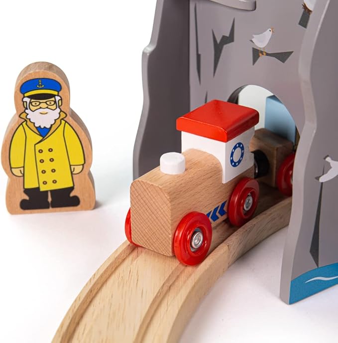 Bigjigs Rail, Lighthouse 4-Way Tunnel, Wooden Toys, Bigjigs Train Accessories, Train Tunnel, Wooden Train Set, Wooden Railway, Wooden Train Track Accessories, Tunnel for Kids