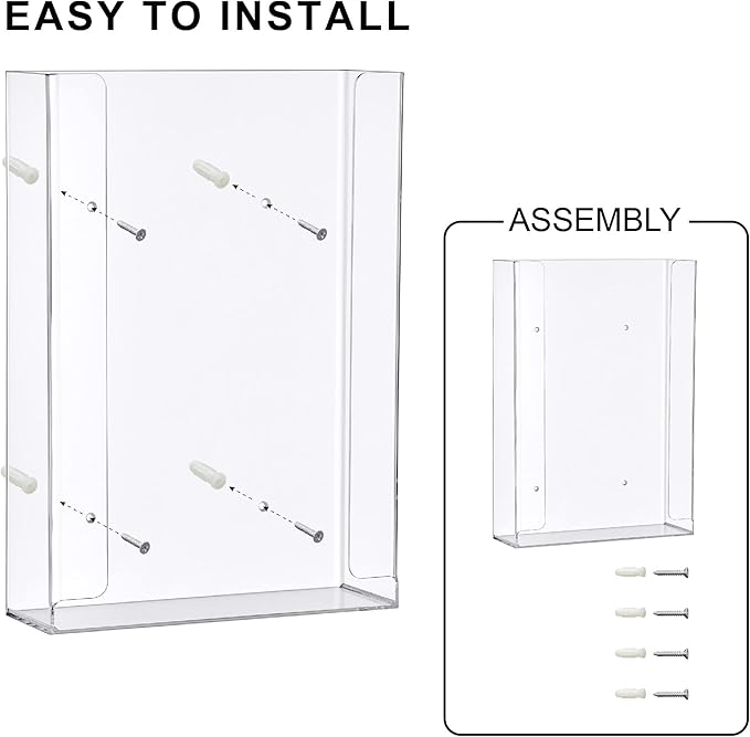 Amazing Abby Acrylic Glove Box Holder, Wall-Mounted Glove Dispenser, Floating Glove Box Organizer, Large Size (for 3 Boxes), 10.5" W x 15.0" H x 3.5" D (Mounting Hardware Included)