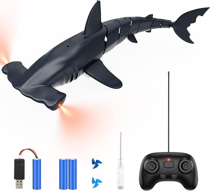 Remote Control Shark Toys High Simulation, Summer Water Toys for Kids, Ideal Gifts for Boys Ages 6+, Party Fun Games for Pool & Bath (Gray)