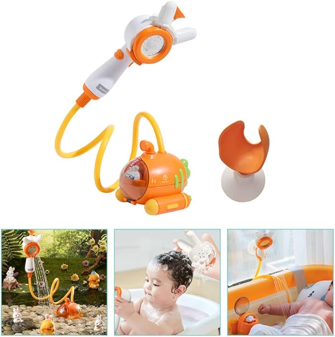 Toyvian Bath Toy Submarine Battery Operated Water Pump with Hand Shower Head Cartoon Carrot Bathtub Toy for Purple Bathroom Accessories