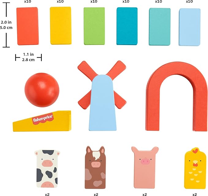 Fisher-Price Wood Preschool Game Domino Run Playset, 72-Piece Wooden Building Set for Kids Ages 3+ Years