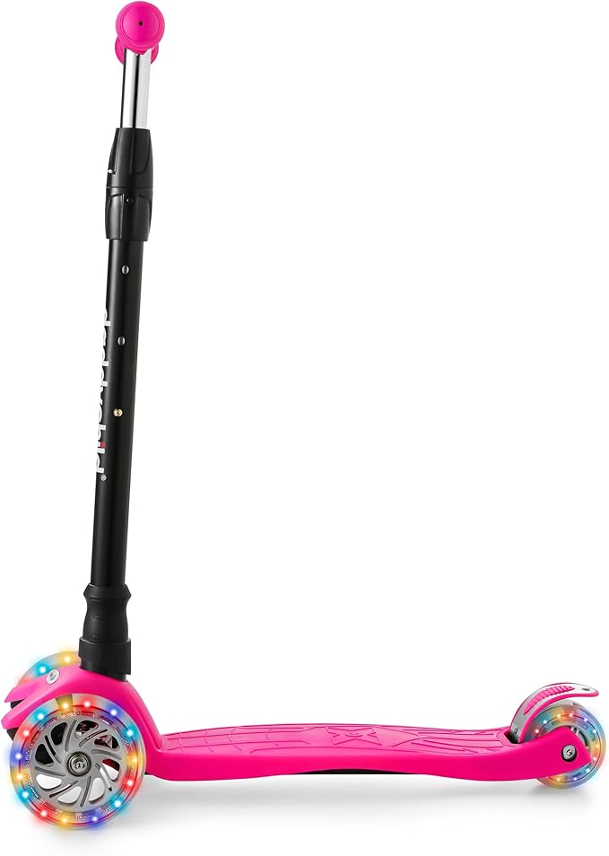 Scooters for Kids 3 Wheel Kick Scooter for Toddlers Girls & Boys, 4 Adjustable Height, Lean to Steer, Extra-Wide Deck, Light Up Wheels for Children from 3 to 14 Years Old