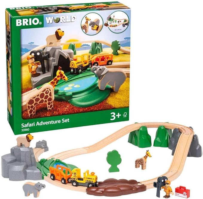 BRIO World 33960 - Safari Adventure Set - 26 Piece FSC-Certified Wooden Toy Train Set for Kids Ages 3 and Up | Imaginative Play | Educational | Compatible Railway Systems