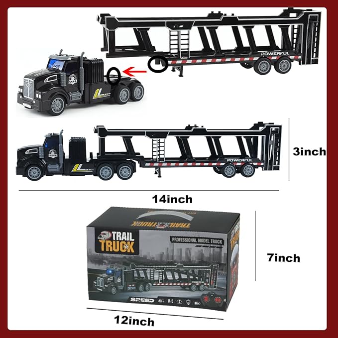 Remote Control Car Transporter Truck Includes 6 Cars, 14" 1:48 Car Transporter Semi Truck Toy, Equipped with 2 Rechargeable Batteries, Gifts Ideas for Boys Age 3-8 Year Old
