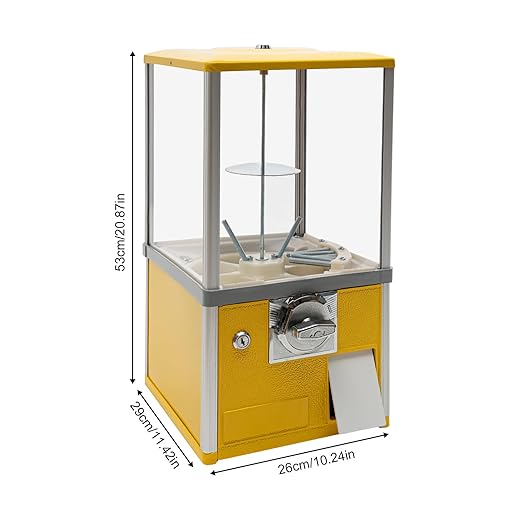 Vending Machine, 20.87Inch Height Candy Gumball Machine with Load Capacity Gumball Bank, Metal Candy Vending Machine for 1.77-1.97Inch Gadget,Portable Candy Dispenser Machine for Retail Shop (Yellow)