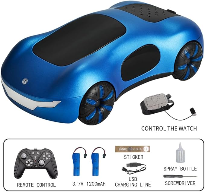 Remote Control Car, Gesture Sensing RC Sunt Car, 2.4GHz RC Drift Car for Kids with Spray Light and Sound, 360?Rotating Side Drifting RC Cars Birthday Gifts for Boys Girls, 2 Batteries (Blue)