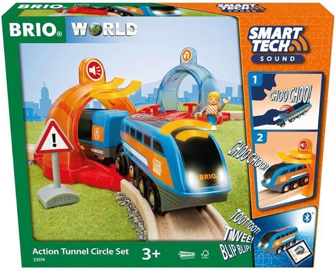 Brio 33974 World-Smart Tech Sound-Action Tunnel Circle Set | Interactive Toy Train Set | Enhances Motor Skills | FSC Certified Wood | Compatible with All BRIO Tracks and Vehicles