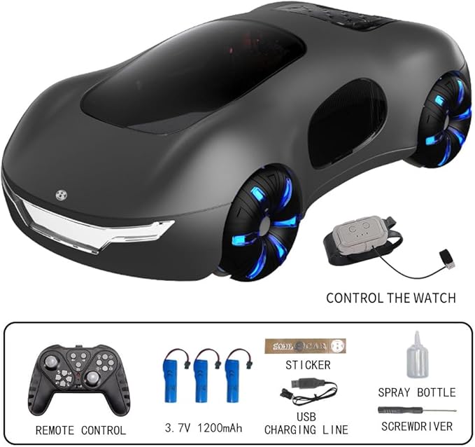 Remote Control Car, Gesture Sensing RC Sunt Car, 2.4GHz RC Drift Car for Kids with Spray Light and Sound, 360?Rotating Side Drifting RC Cars Birthday Gifts for Boys Girls, 3 Batteries (Black)